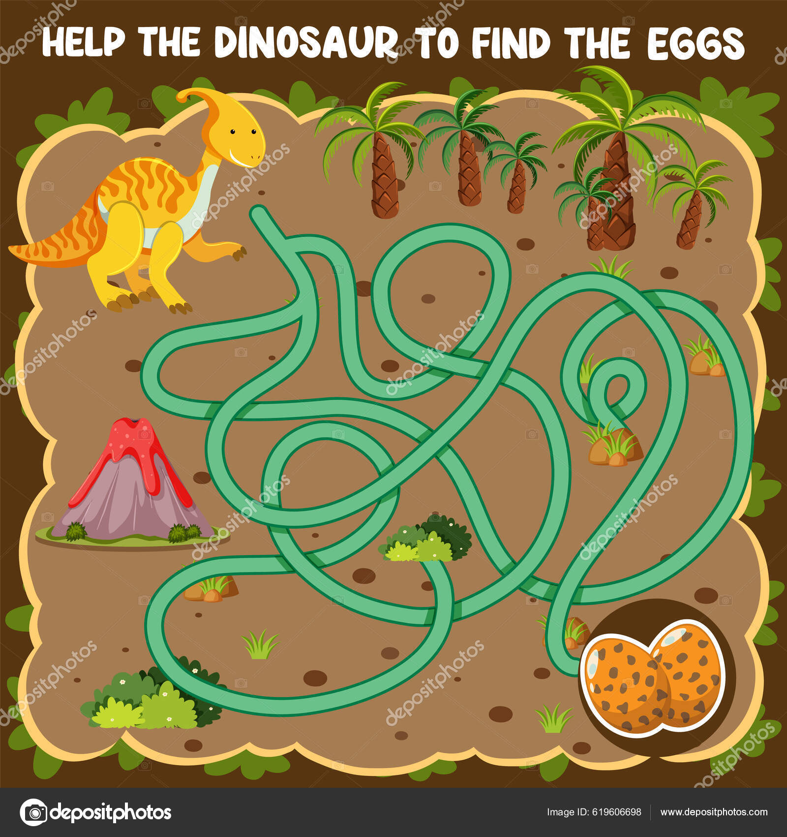 Jogo de labirinto no tema do dinossauro