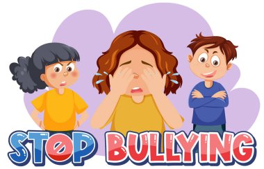 Stop Bullying text with cartoon character illustration