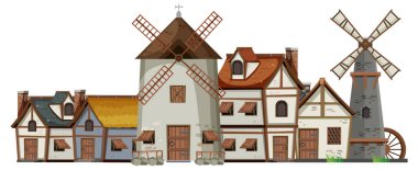 Medieval ancient building on white background illustration