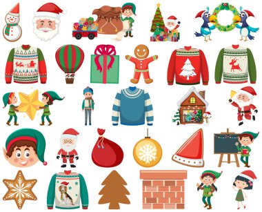 Noel karakterleri ve elementleri resimleme ayarladı