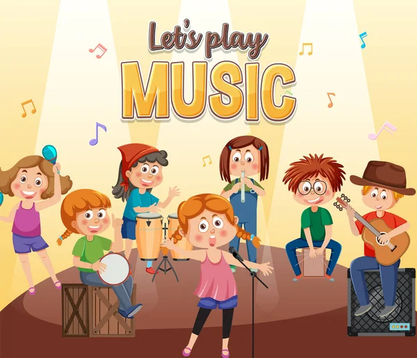 Laten Muziek Tekst Spelen Met Kinderen Muziek Band Illustratie — Stockvector