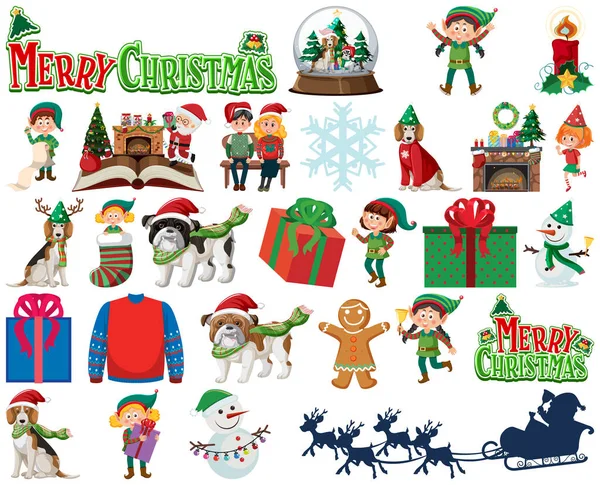 Vánoční Postavy Prvky Nastavit Ilustraci — Stockový vektor