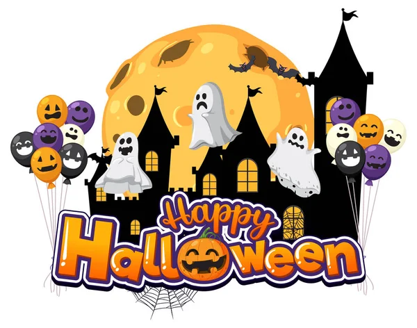 Happy Halloween Text Logo Cartoon Concept Illustration — Vettoriale Stock