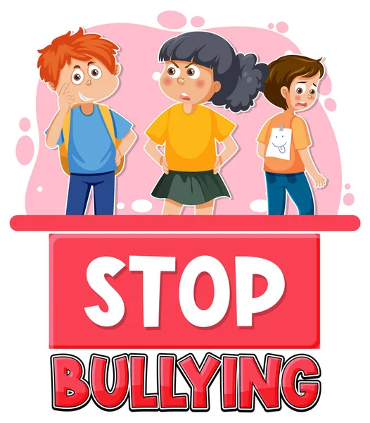 Stop Bullying Text Cartoon Character Illustration — Vector de stock