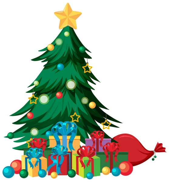 Árvore Natal Com Muitos Presentes Ilustração — Vetor de Stock