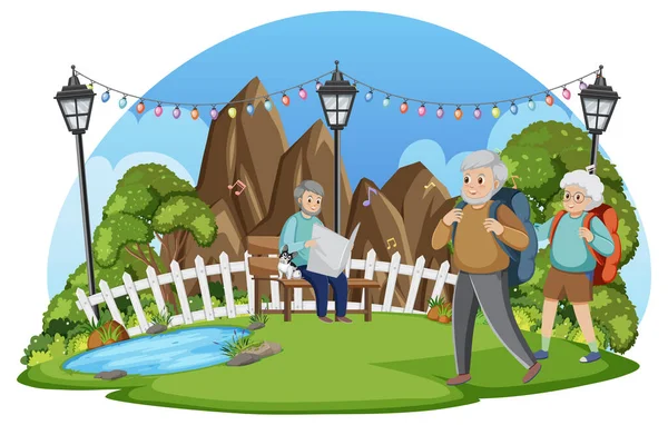 Elderly People Enjoying Park Illustration — Stock Vector