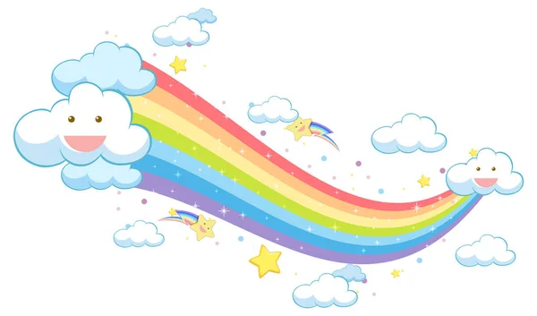 雲のイラストとカラフルなパステルの虹 — ストックベクタ
