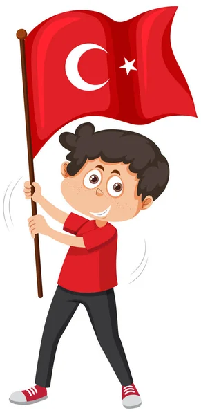 Een Jongen Met Vlag Van Turkije Illustratie — Stockvector