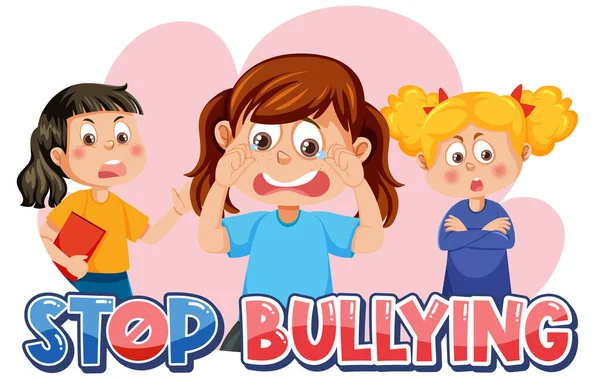Stop Bullying Text Cartoon Character Illustration — 스톡 벡터