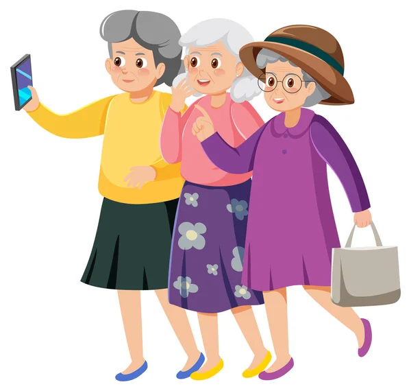 Group Three Elderly Women Shopping Illustration — Stock Vector