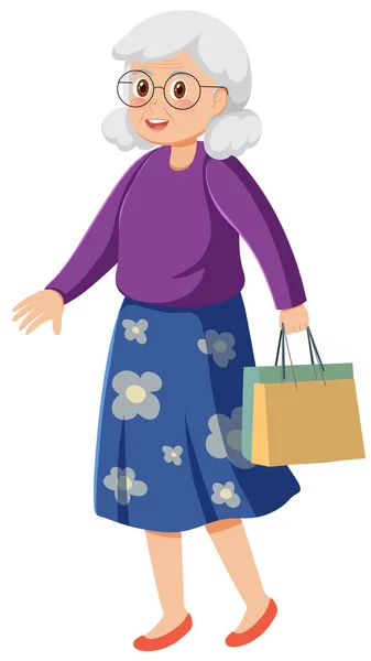 Oude Vrouw Met Boodschappentas Illustratie — Stockvector