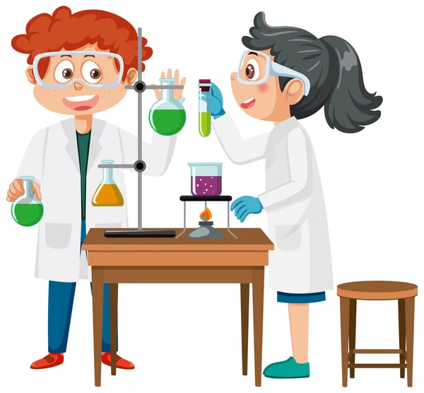 Junge Und Mädchen Chemieunterricht — Stockvektor