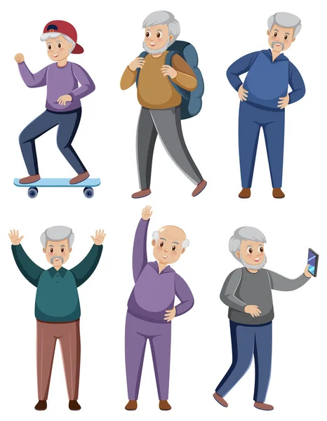 Ancianos Hombres Dibujos Animados Conjunto Personajes Ilustración — Vector de stock