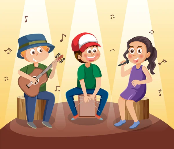 Banda Música Para Niños Tocando Instrumento Música Ilustración — Vector de stock