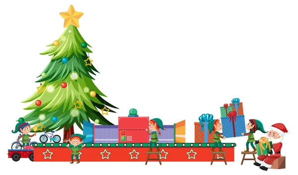 Elf Santa Claus Preparing Gift Christmas Illustration — Stock Vector
