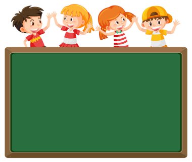 Çocuk çizgi film karakteri çizimleriyle dolu boş bir tahta