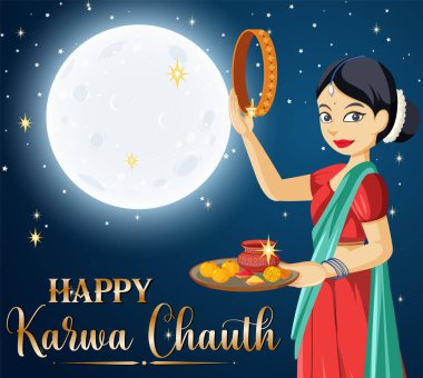 Mutlu Karva Chauth Poster Tasarımı illüstrasyonu