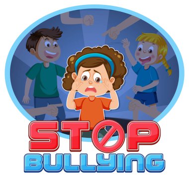 Stop Bullying text with cartoon character illustration