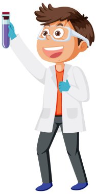 Sevimli bilim adamı çocuk çizgi film karakteri çizimi