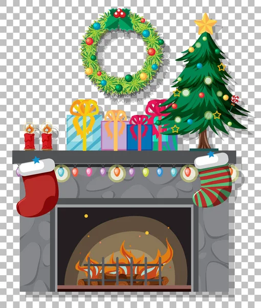 Fireplace Decorated Christmas Theme Illustration — Stock Vector