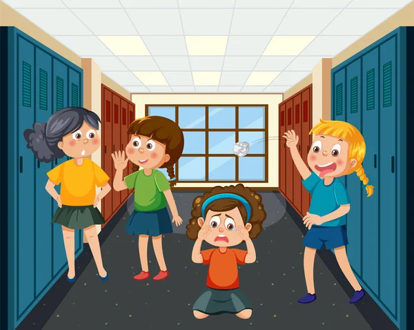 Crianças Intimidando Seu Amigo Ilustração Escola — Vetor de Stock
