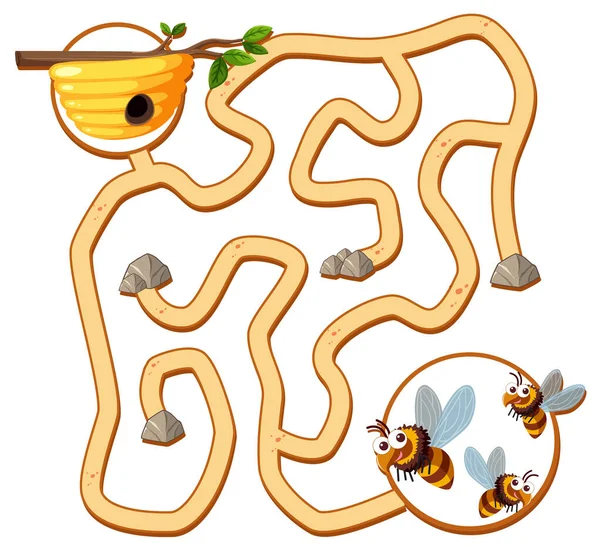 蜜蜂主题中的迷宫游戏模板 给孩子们演示 — 图库矢量图片