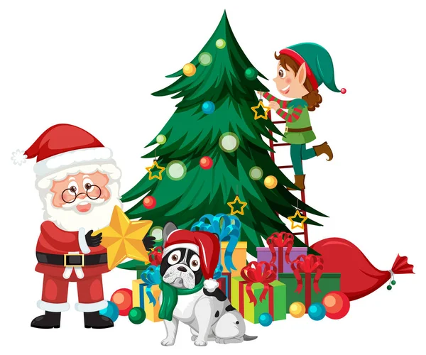 Arbre Noël Avec Des Elfes Illustration Personnage Dessin Animé — Image vectorielle