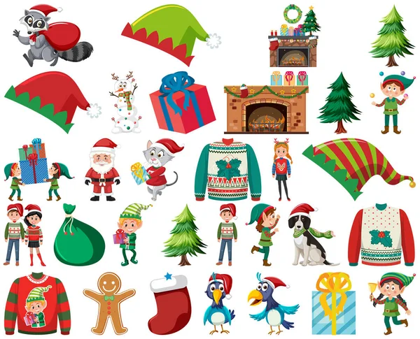 Χριστούγεννα Χαρακτήρες Και Στοιχεία Που Εικονογράφηση — Διανυσματικό Αρχείο