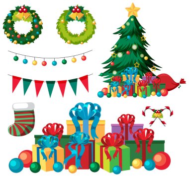 Noel süslemeleri izole edilmiş çizimler