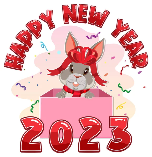 快乐新年2023与可爱的兔子插图 — 图库矢量图片