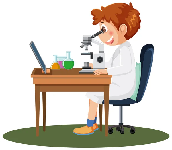 Roztomilý Vědec Chlapec Kreslený Charakter Ilustrace — Stockový vektor