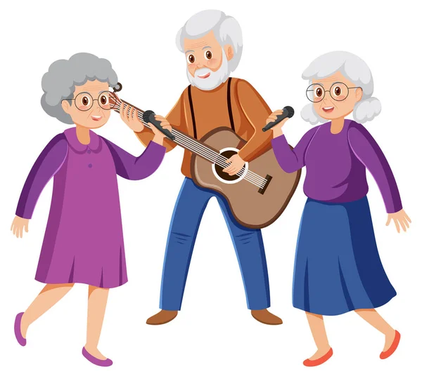 Oameni Vârstă Care Interpretează Ilustrații Muzicale — Vector de stoc