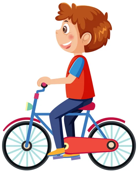Ένα Αγόρι Ποδήλατο Εικονογράφηση Χαρακτήρα Κινουμένων Σχεδίων — Διανυσματικό Αρχείο