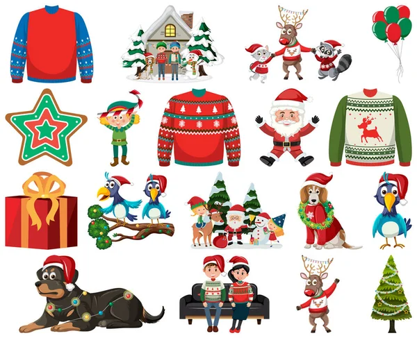 Vánoční Postavy Prvky Nastavit Ilustraci — Stockový vektor