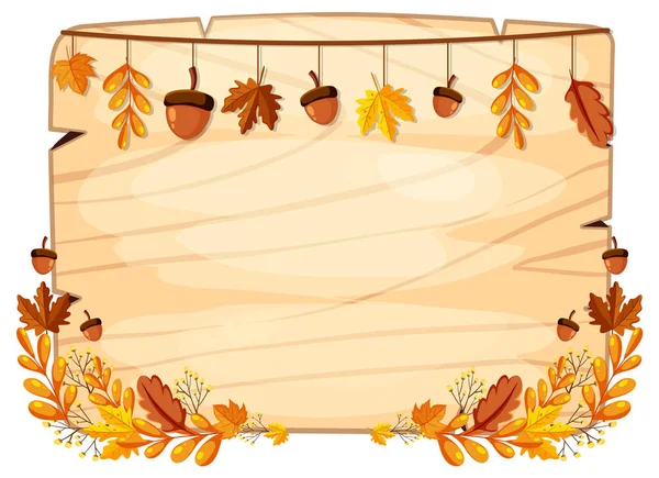 Autumn Frame Wooden Board Leaves Flowers Illustration — Vetor de Stock