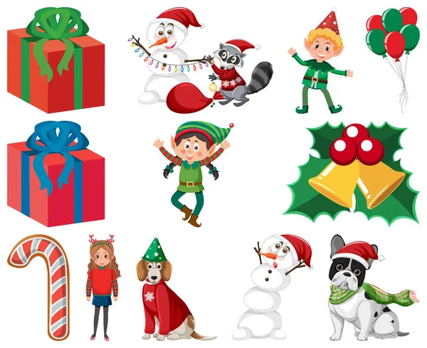 Christmas Characters Elements Set Illustration — Stock Vector