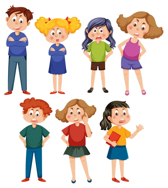 Bullying Crianças Personagem Coleção Ilustração — Vetor de Stock
