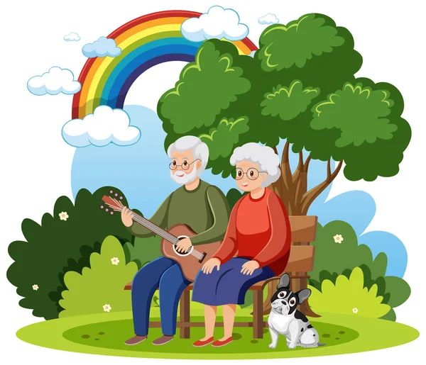 Starsi Ludzie Relaksujący Się Parku Ilustracji — Wektor stockowy