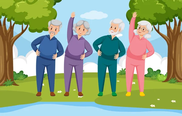 Senior People Doing Excercise Park Illustration — Stock Vector