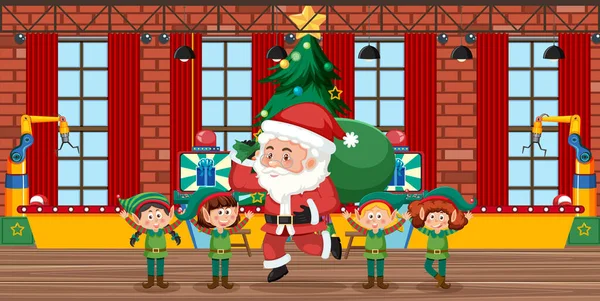 Elf Kerstman Voorbereiding Geschenk Voor Kerstmis Illustratie — Stockvector