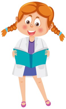 Sevimli bilim kadını çizgi film karakteri çizimi