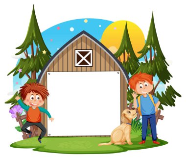 Çizgi film karakteri illüstrasyonlu boş tahta şablonu