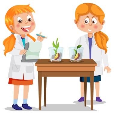 Bilim çocukları bilim deneyi örnekleme yapıyor.