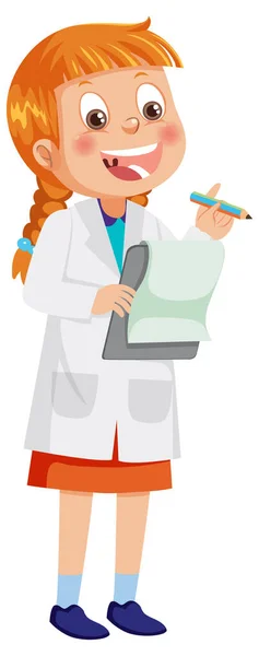 Ilmuwan Gadis Mengenakan Jas Lab Ilustrasi - Stok Vektor