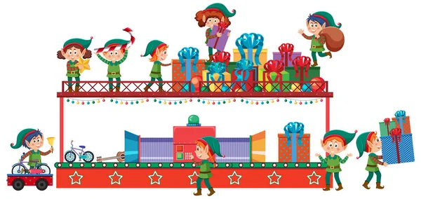 Elfos Haciendo Regalos Navidad Ilustración — Vector de stock