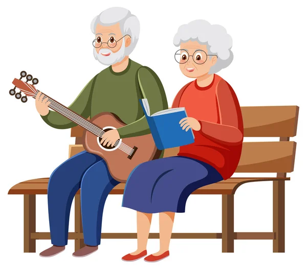 Старшая Пара Играет Музыкальную Иллюстрацию — стоковый вектор