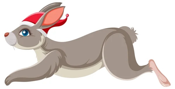 Kırmızı Şapka Takan Gri Tavşanın Yan Görüntüsü — Stok Vektör