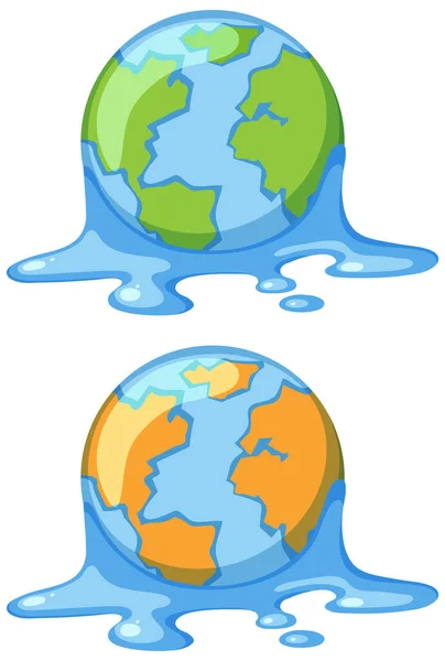 一套融化的地球卡通温室效应图解 — 图库矢量图片