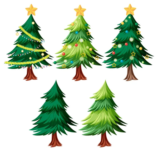 Árvores Natal Com Ornamento Conjunto Ilustração — Vetor de Stock