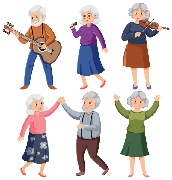 Elderly People Isolated Set Illustration — Stock Vector